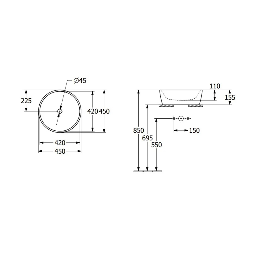 Villeroy & Boch 5A254501 - Umivalnik za na pult ARCHITECTURA Ø 45 cm keramika/bela
