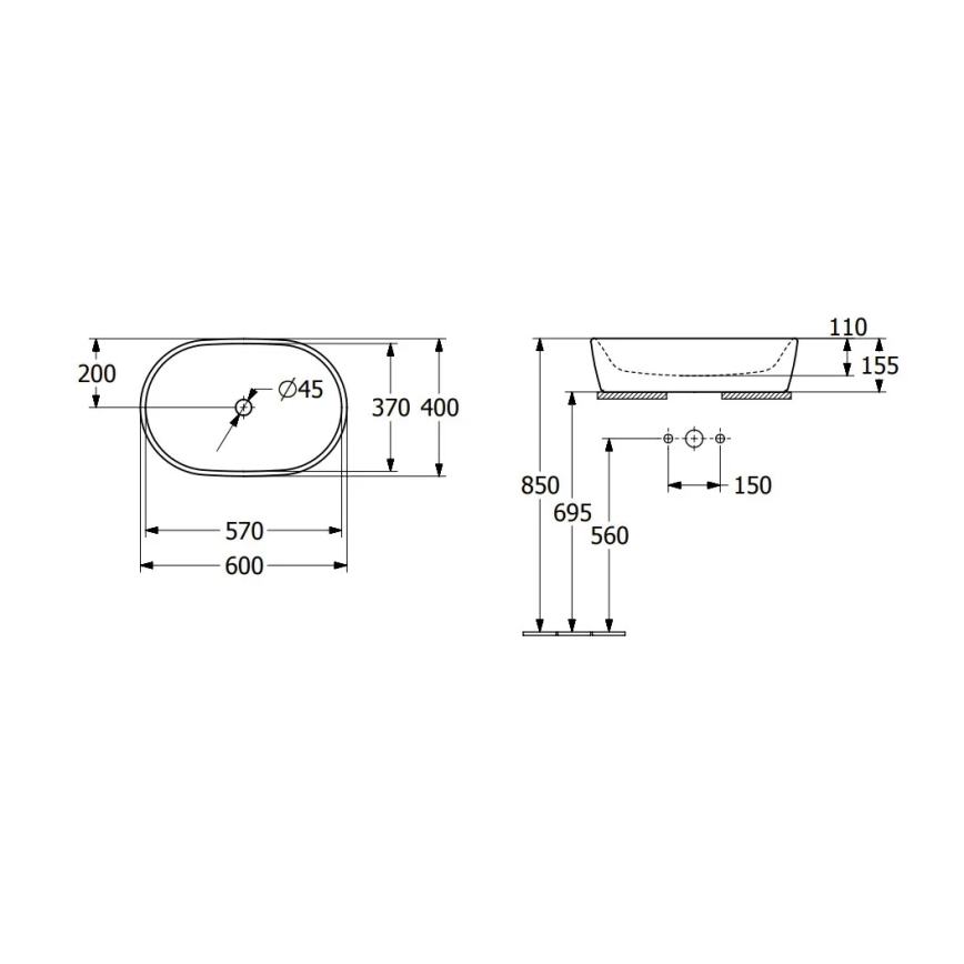 Villeroy & Boch 5A266001 - Nadpultni umivalnik ARCHITECTURA 60x40 cm keramika/bela