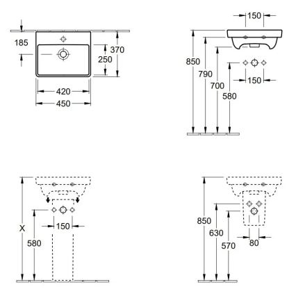 Villeroy & Boch 73584501 - Viseči umivalnik AVENTO 45x37 cm keramika/bela