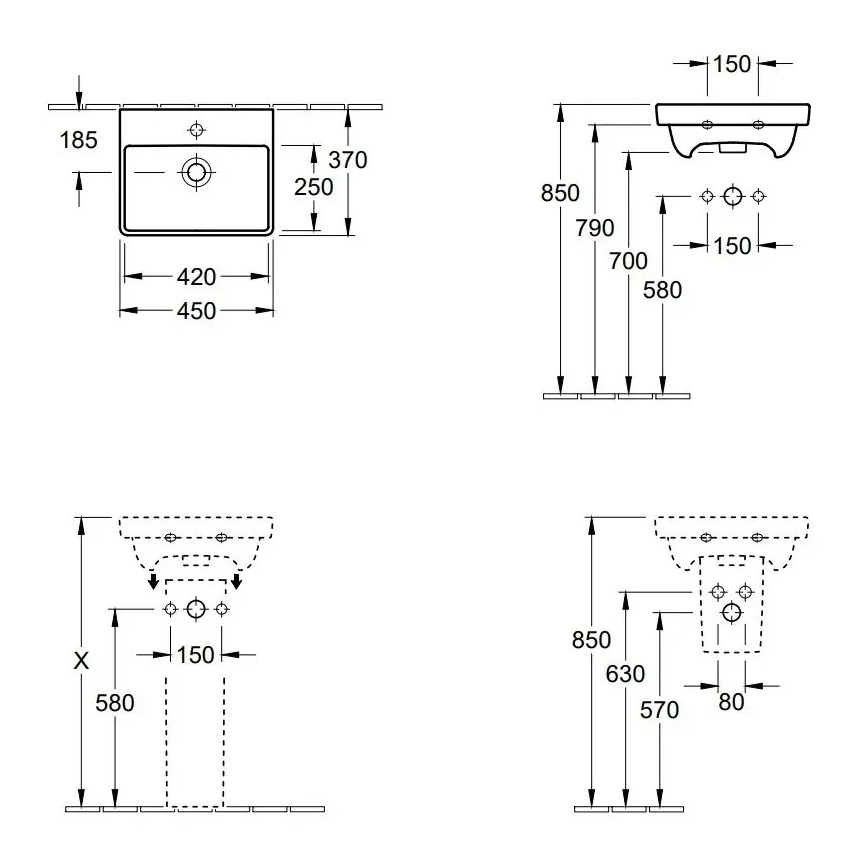 Villeroy & Boch 73584501 - Viseči umivalnik AVENTO 45x37 cm keramika/bela