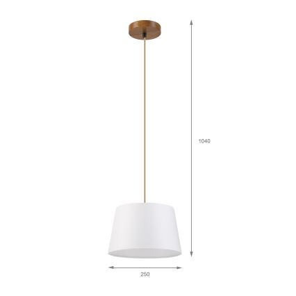Viseča svetilka AIDA na kablu 1xE27/60W/230V, premer 25 cm, hrast/rjava/bela