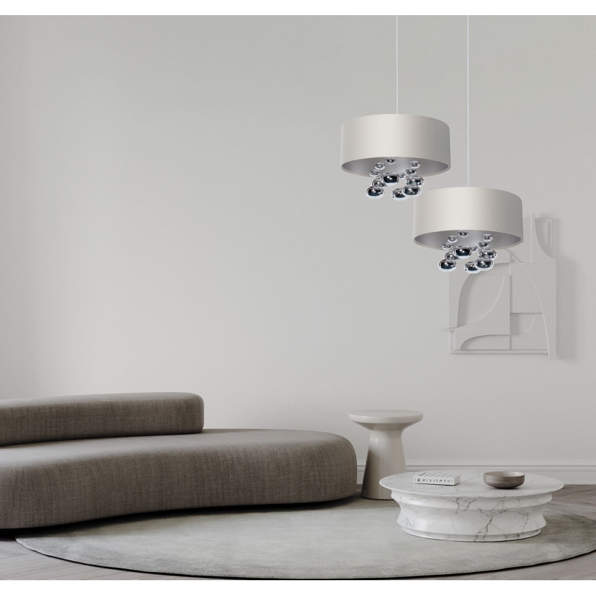 Viseča svetilka na kablu BUBBLE 1xE27/60W/230V Ø 40 cm, bela