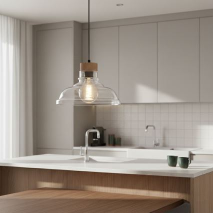 Viseča svetilka na kablu SINGLE 1xE27/60W/230V, premer 28 cm, hrast