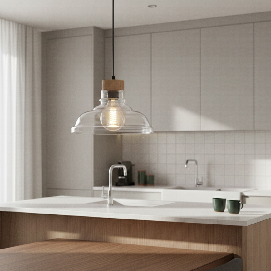 Viseča svetilka na kablu SINGLE 1xE27/60W/230V, premer 28 cm, hrast