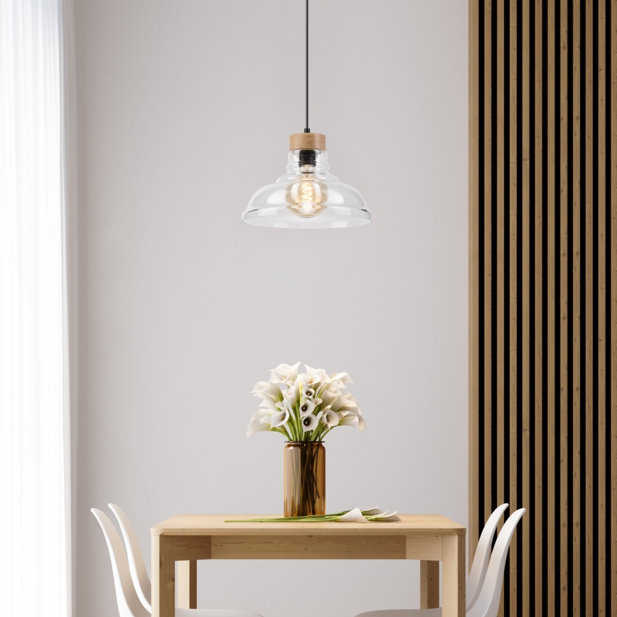 Viseča svetilka na kablu SINGLE 1xE27/60W/230V, premer 28 cm, hrast