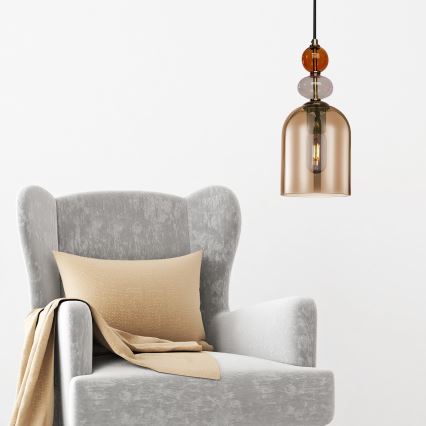 Viseča svetilka na kablu TROPEA 1xE27/15W/230V črna/zadimljena rdeča/bež