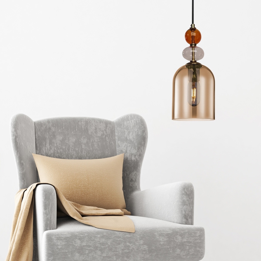 Viseča svetilka na kablu TROPEA 1xE27/15W/230V črna/zadimljena rdeča/bež