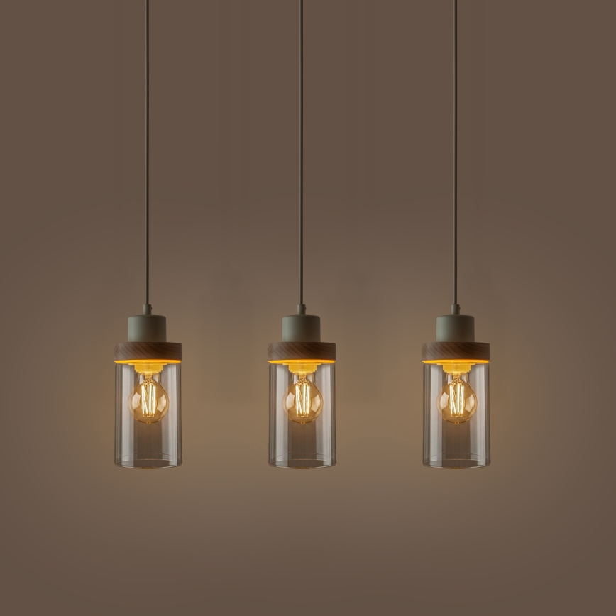 Viseča svetilka na kablu WOODNEST 3xE27/15W/230V borovina/kremna