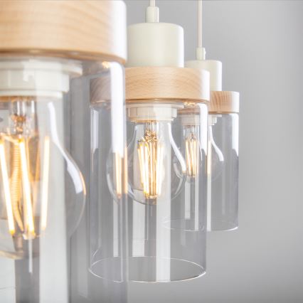 Viseča svetilka na kablu WOODNEST 3xE27/15W/230V borovina/kremna