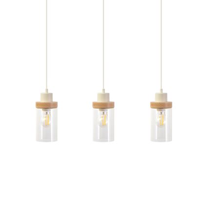 Viseča svetilka na kablu WOODNEST 3xE27/15W/230V borovina/kremna