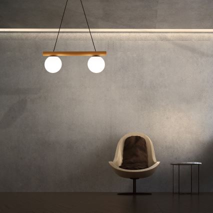 Viseča svetilka na kablu WOODSTOCK 2xE27/15W/230V les/črna