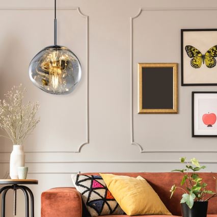 Viseča svetilka na vrvici CRUMPLED 1xE27/24W/230V Ø 18 cm, dimna