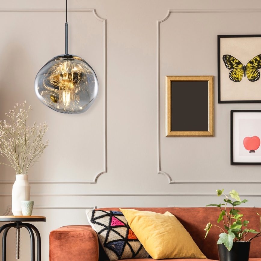 Viseča svetilka na vrvici CRUMPLED 1xE27/24W/230V Ø 18 cm, dimna