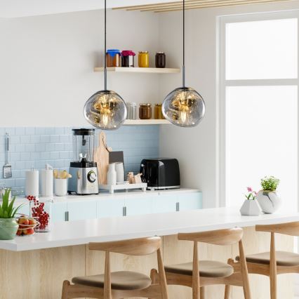 Viseča svetilka na vrvici CRUMPLED 1xE27/24W/230V Ø 18 cm, dimna