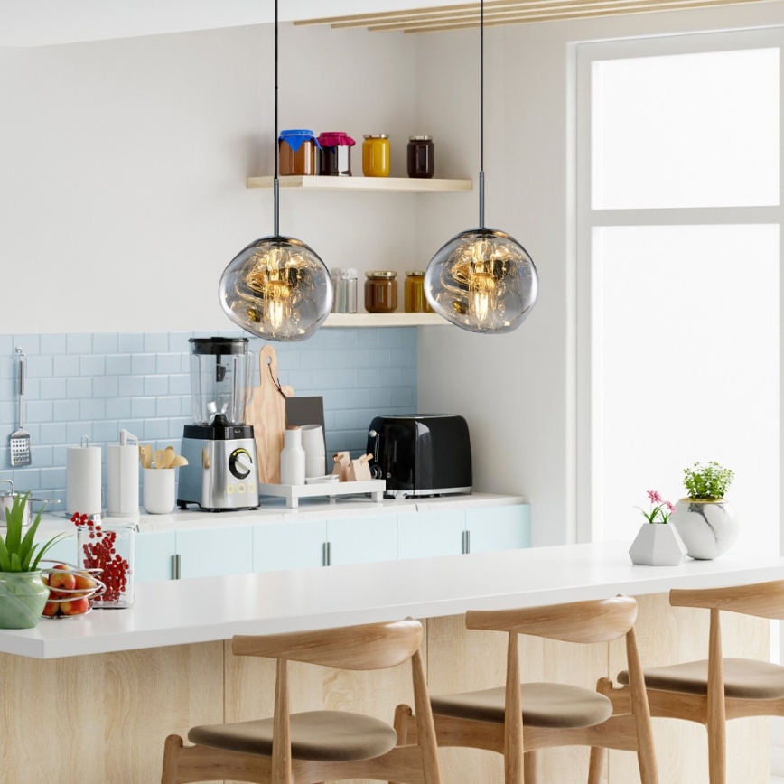 Viseča svetilka na vrvici CRUMPLED 1xE27/24W/230V Ø 18 cm, dimna