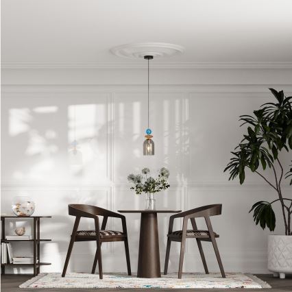 Viseča svetilka na vrvici TROPEA 1xE27/15W/230V črna/zadimljeno modra/bež