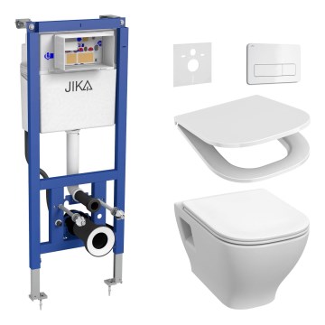 Viseča WC školjka DEEP + WC sedež SoftClose DEEP + tipka za splakovanje DUAL + vgradni modul + izolacijska podloga