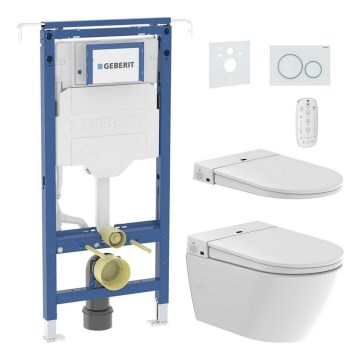 Viseča WC školjka z vgrajenim bidejem TISVILDELEJE 1600W/230V + WC sedež SoftClose + splakovalni gumb SIGMA + vgradni modul + izolacijska podloga + daljinski upravljalnik