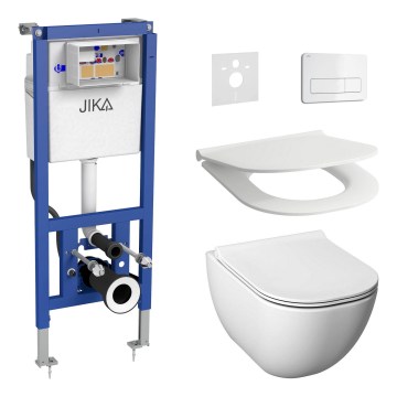 Viseče WC MIO Rimless + WC sedež SoftClose MIO + tipka za splakovanje DUAL + vgradni modul + izolacijska podloga
