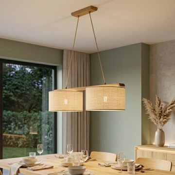 Viseči lestenec AIDA na kablu 2×E27/15W/230V Ø 35 cm hrast/rafija