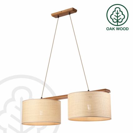 Viseči lestenec AIDA na kablu 2×E27/15W/230V Ø 35 cm hrast/rafija