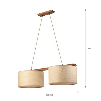 Viseči lestenec AIDA na kablu 2×E27/15W/230V Ø 35 cm hrast/rafija