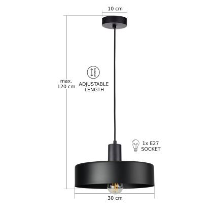 Viseči lestenec ARCANE 1xE27/60W/230V, črn
