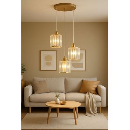 Viseči lestenec BELLA na kablu 3xE27/40W/230V v zlati barvi