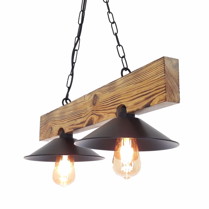 Viseči lestenec HEPSI 2xE27/40W/230V smreka/oreh