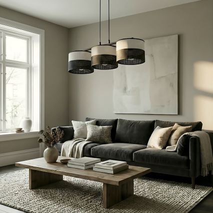 Viseči lestenec KARBON na kablu 3xE27/15W/230V, črna/siva