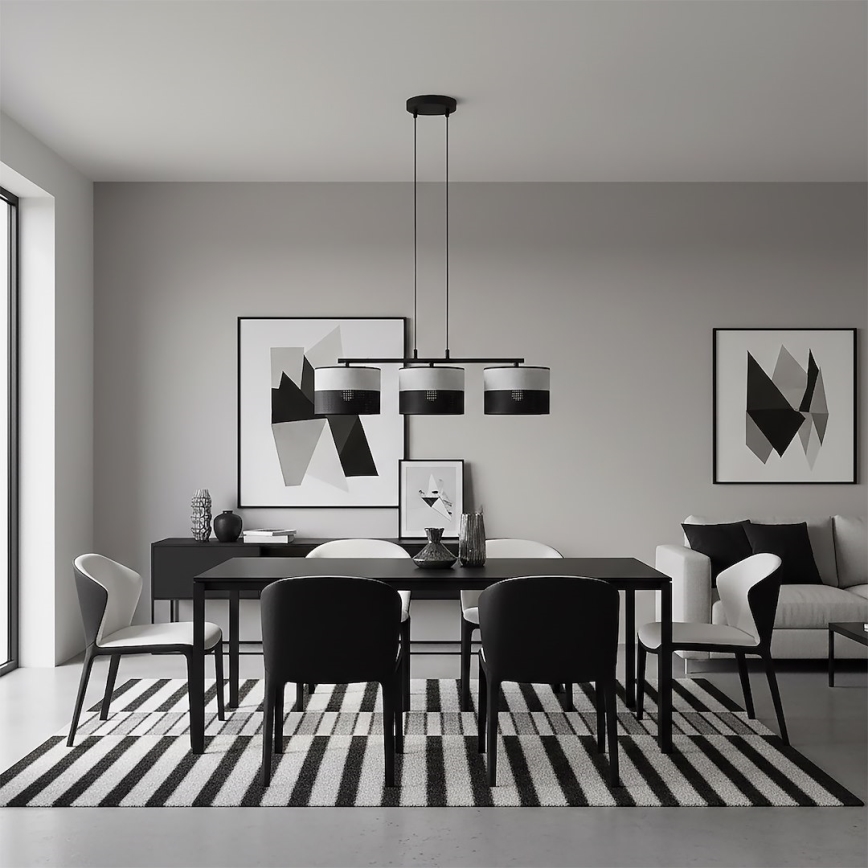 Viseči lestenec KARBON na kablu 3xE27/15W/230V, črna/siva