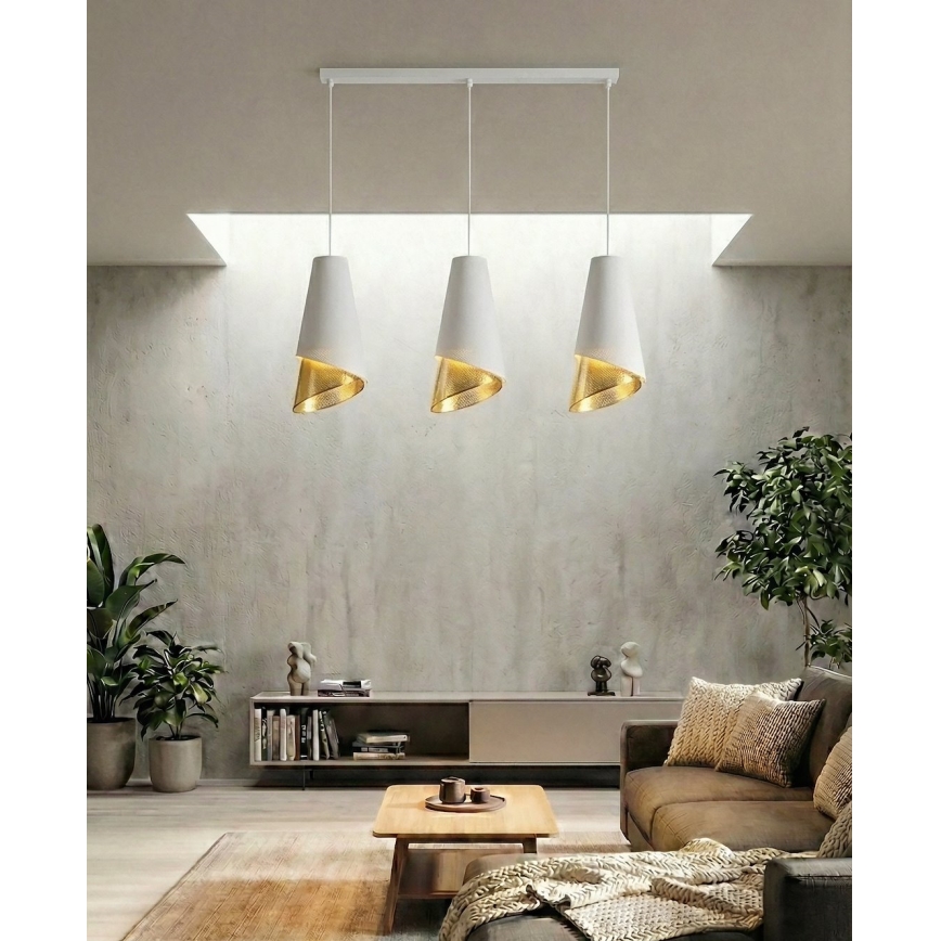 Viseči lestenec MODA na kablu 3xE27/15W/230V bela/zlata