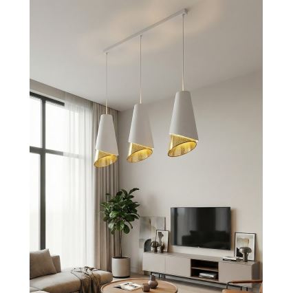 Viseči lestenec MODA na kablu 3xE27/15W/230V bela/zlata