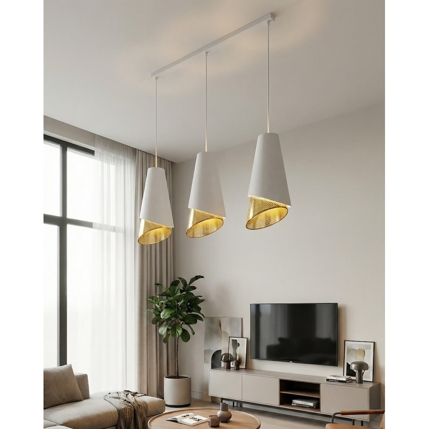 Viseči lestenec MODA na kablu 3xE27/15W/230V bela/zlata
