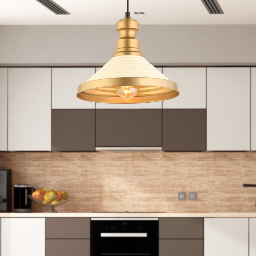 Viseči lestenec MONZA na kablu 1xE27/40W/230V, premer 30 cm, kremna/zlata
