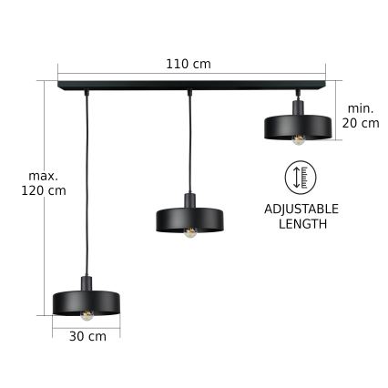 Viseči lestenec na kablu ARCANE 3xE27/60W/230V črn