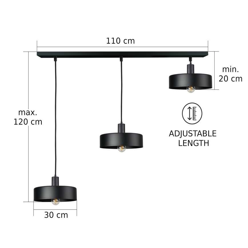 Viseči lestenec na kablu ARCANE 3xE27/60W/230V črn