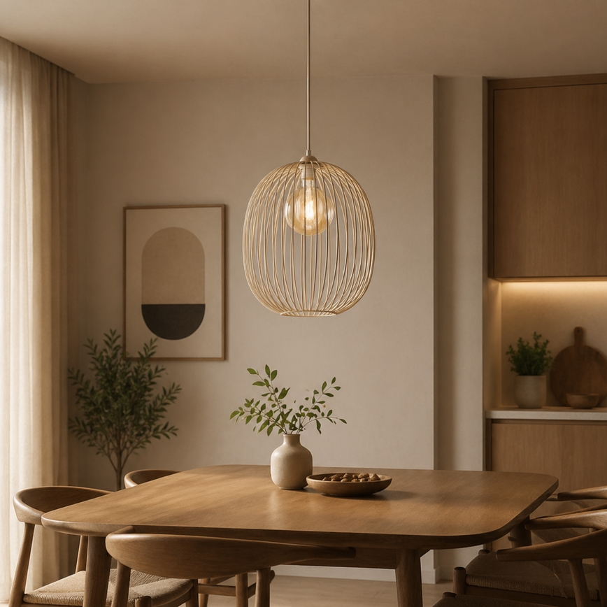Viseči lestenec na kablu DESTELLO 1xE27/15W/230V, premer 33 cm, bež