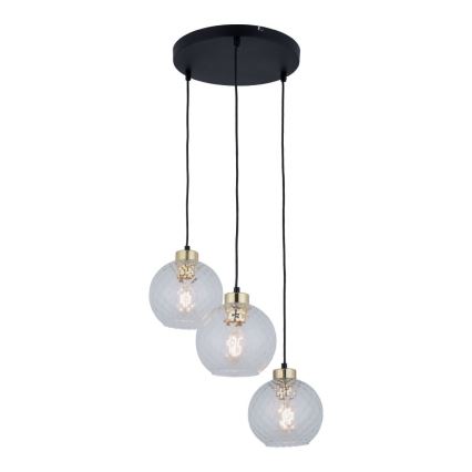 Viseči lestenec na kablu DEVON 3xE27/15W/230V črna/prozorna