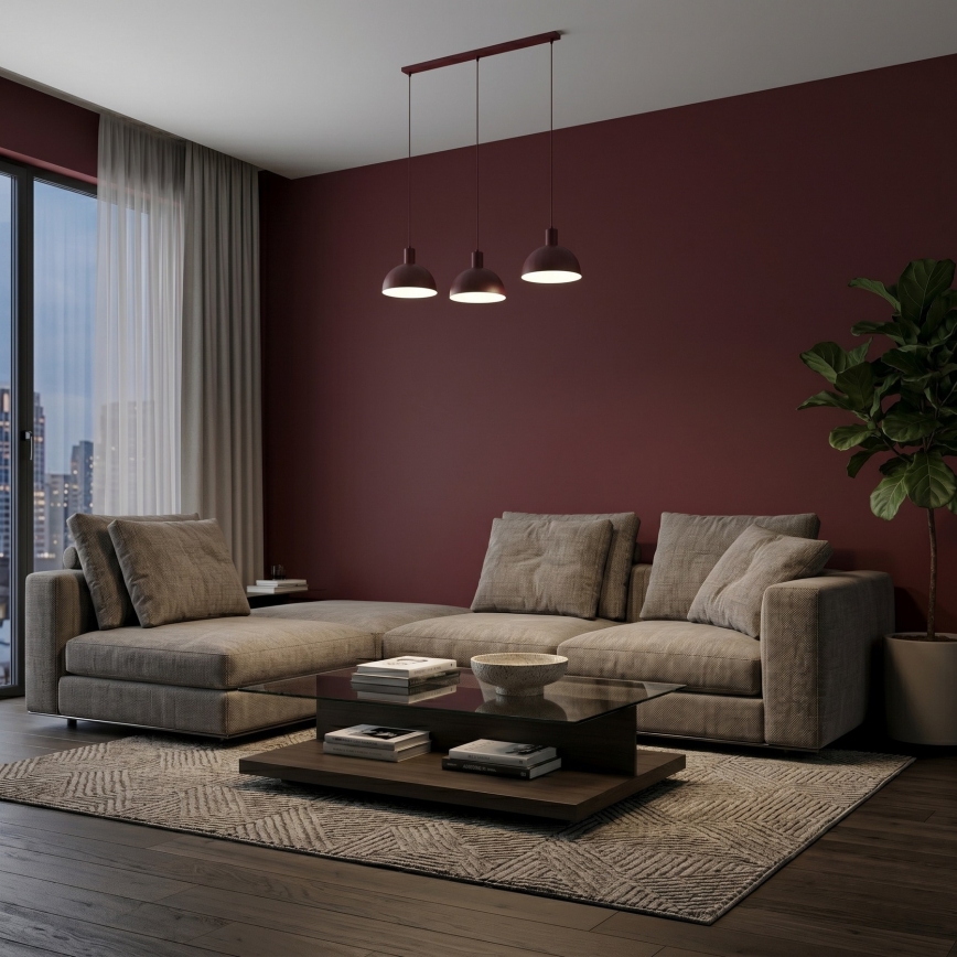 Viseči lestenec na kablu HANDA 3xE27/15W/230V bordo