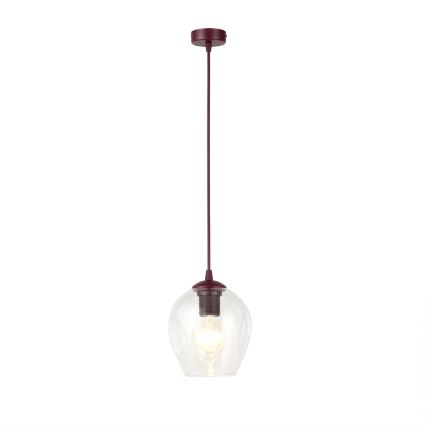 Viseči lestenec na kablu ISTAR 1xE27/15W/230V Ø 14 cm rdeča/prozorna