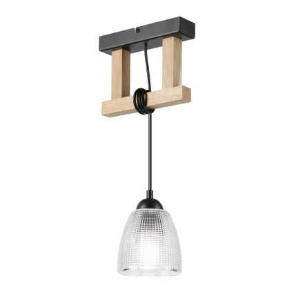 Viseči lestenec na kablu LEANDRA 1xE27/15W/230V hrast/črna