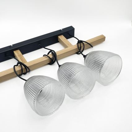 Viseči lestenec na kablu LEANDRA 3xE27/15W/230V hrast/črna