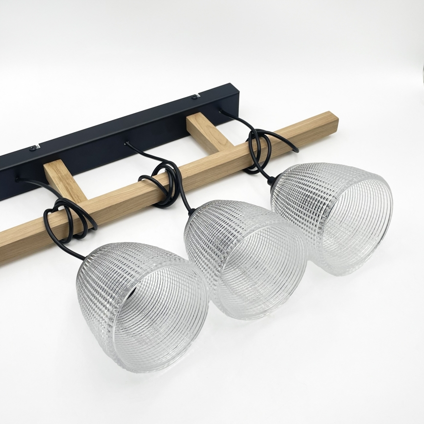 Viseči lestenec na kablu LEANDRA 3xE27/15W/230V hrast/črna