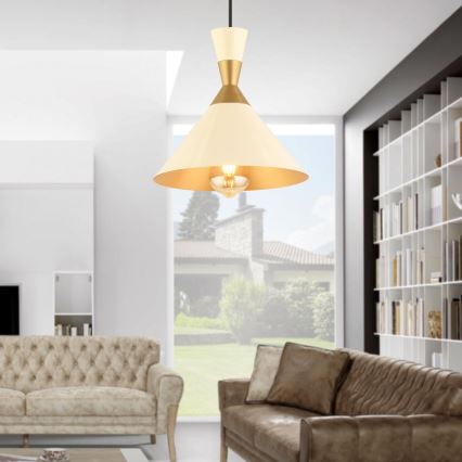 Viseči lestenec na kablu MONZA 1xE27/40W/230V, premer 25 cm, kremna/zlata