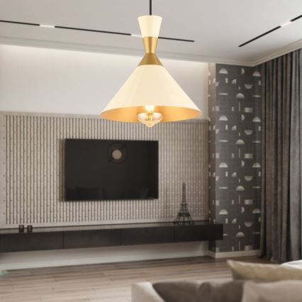 Viseči lestenec na kablu MONZA 1xE27/40W/230V, premer 25 cm, kremna/zlata