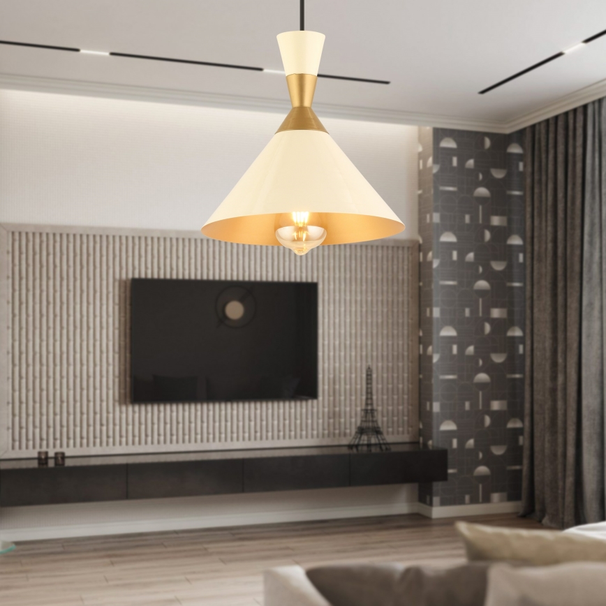 Viseči lestenec na kablu MONZA 1xE27/40W/230V, premer 25 cm, kremna/zlata