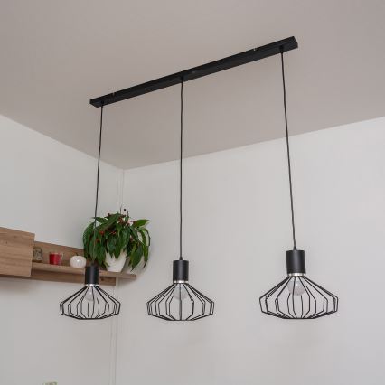 Viseči lestenec na kablu SOLANO 3xE27/15W/230V črna/sijajni krom
