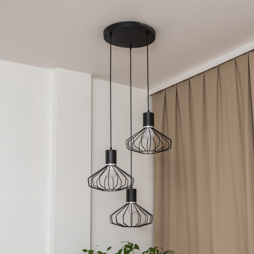 Viseči lestenec na kablu SOLANO 3xE27/15W/230V črna/sijajni krom