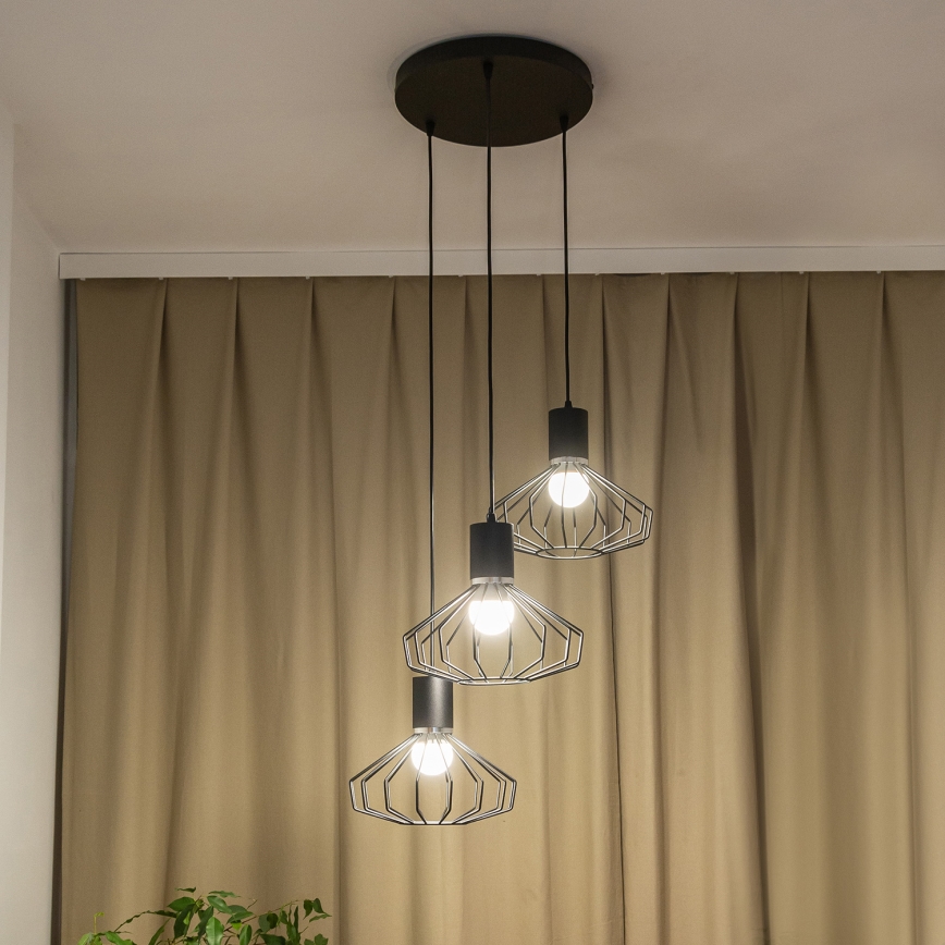 Viseči lestenec na kablu SOLANO 3xE27/15W/230V črna/sijajni krom